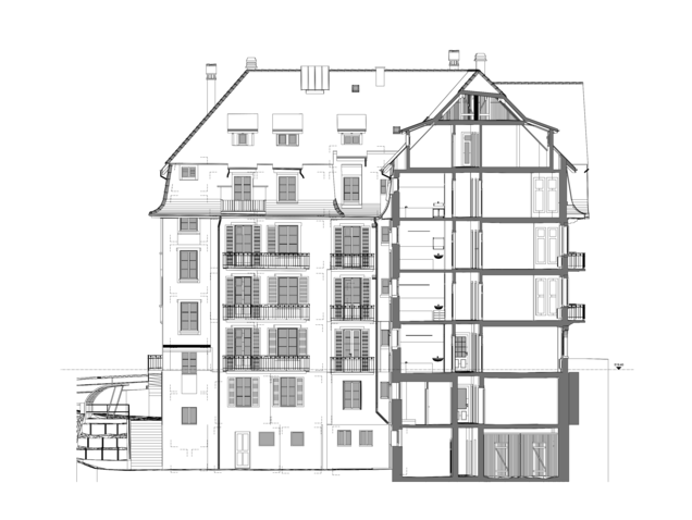 Fassade als 2D-CAD Zeichnung ausgewertet